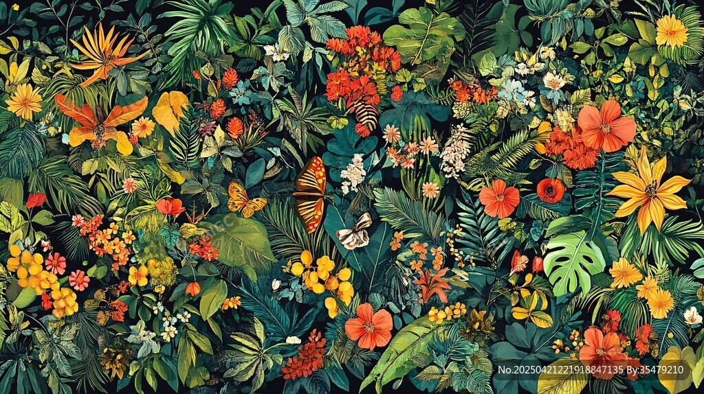 热带花卉植物缤纷插画