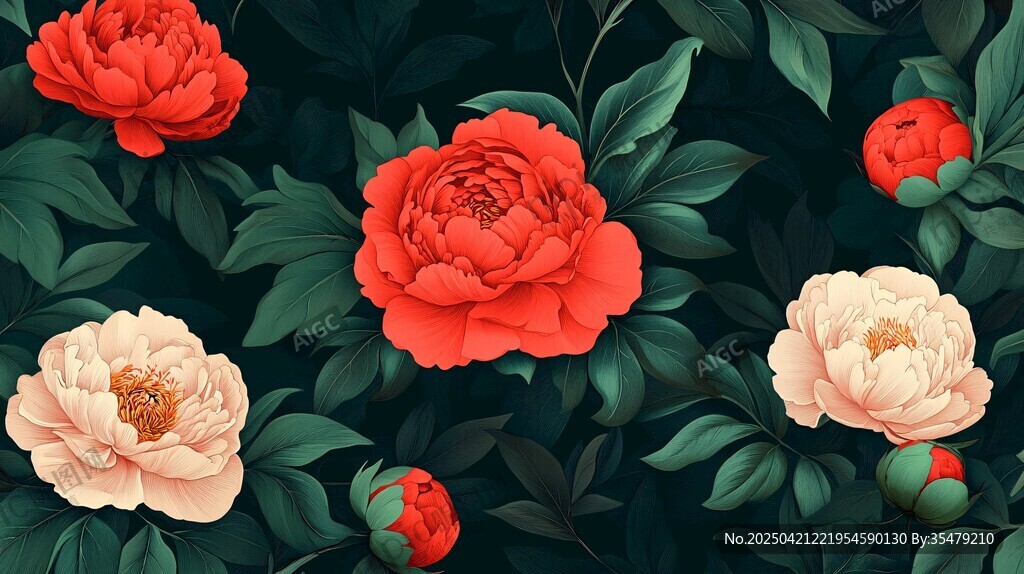 繁花绿叶间的艳丽牡丹