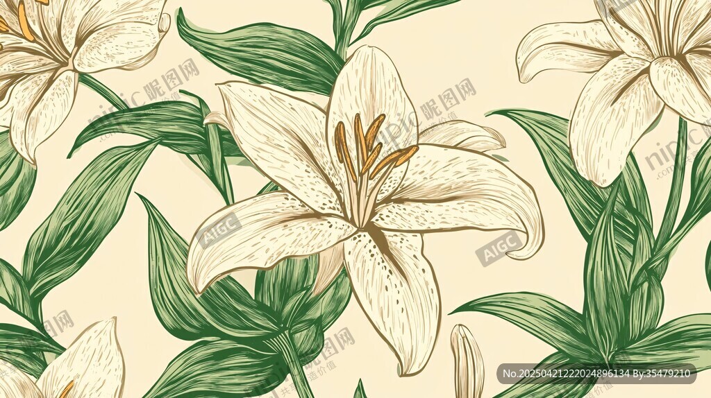复古风百合花植物图案