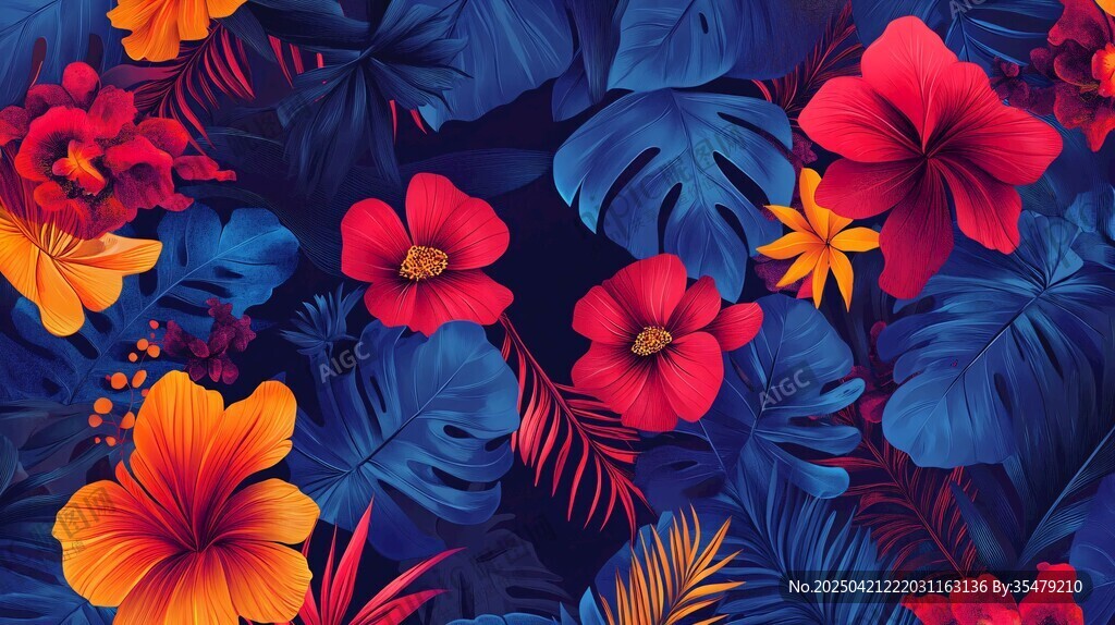 热带花卉叶的绚丽图案