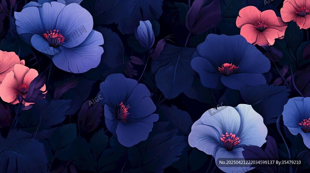 梦幻蓝粉花卉背景图