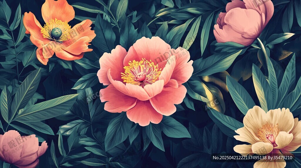 绚丽花卉与繁茂绿叶景观