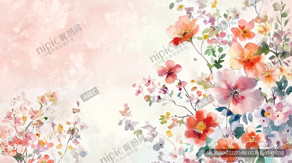 梦幻水彩花卉背景图