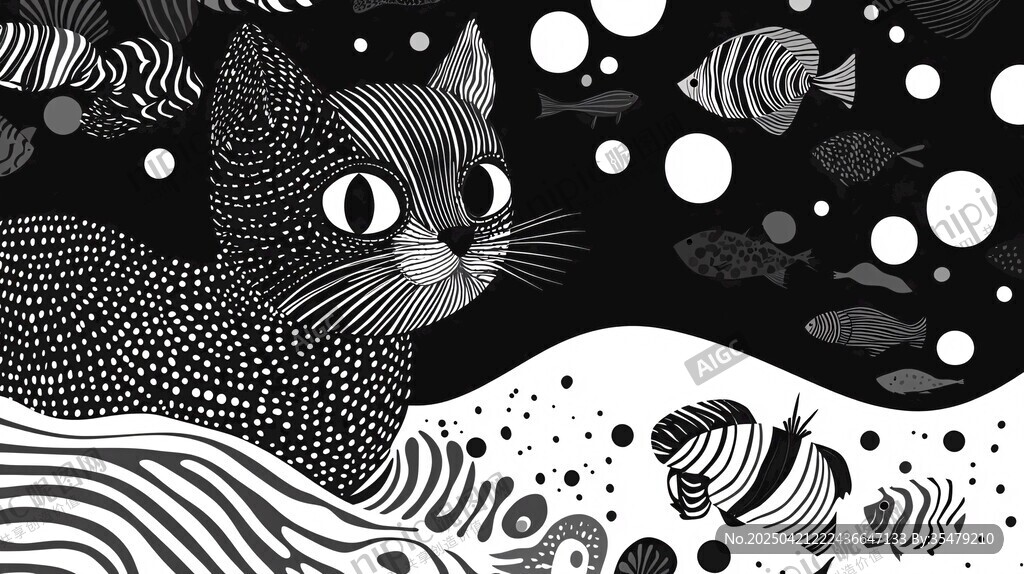 黑猫与鱼的奇幻黑白世界