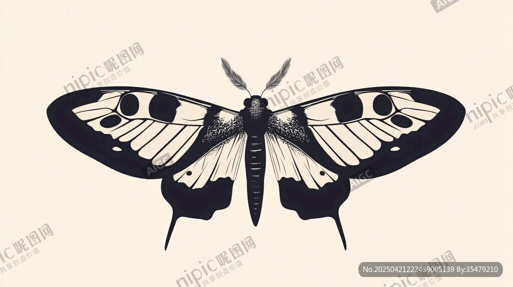 黑白蝴蝶插画艺术图案