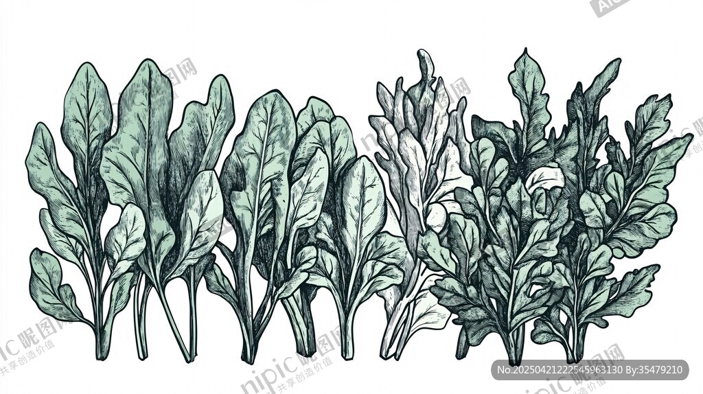 手绘新鲜绿叶蔬菜集合