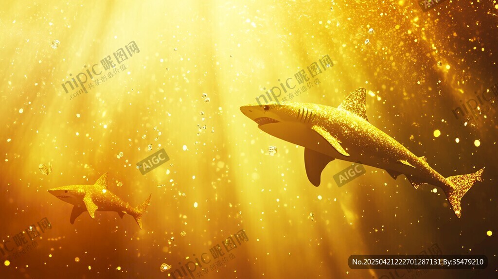 金色光芒下的深海双鲨