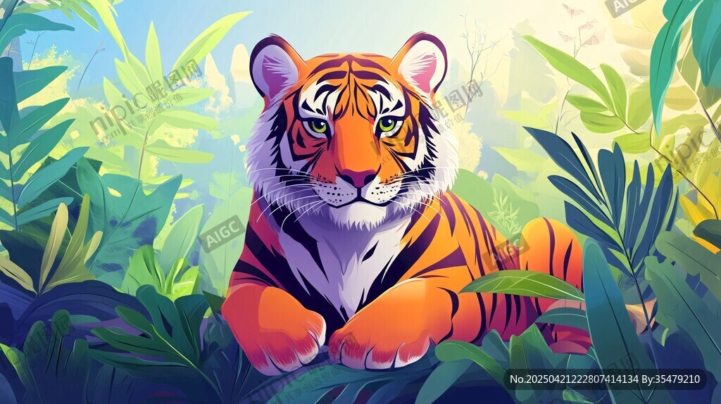丛林中的可爱老虎插画