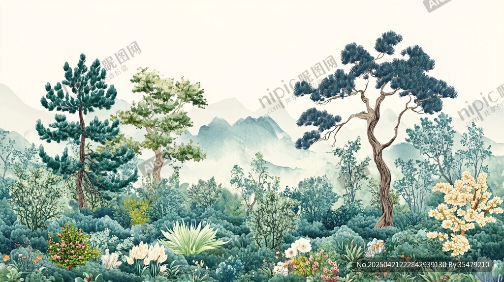 山林间的绿意盎然景致