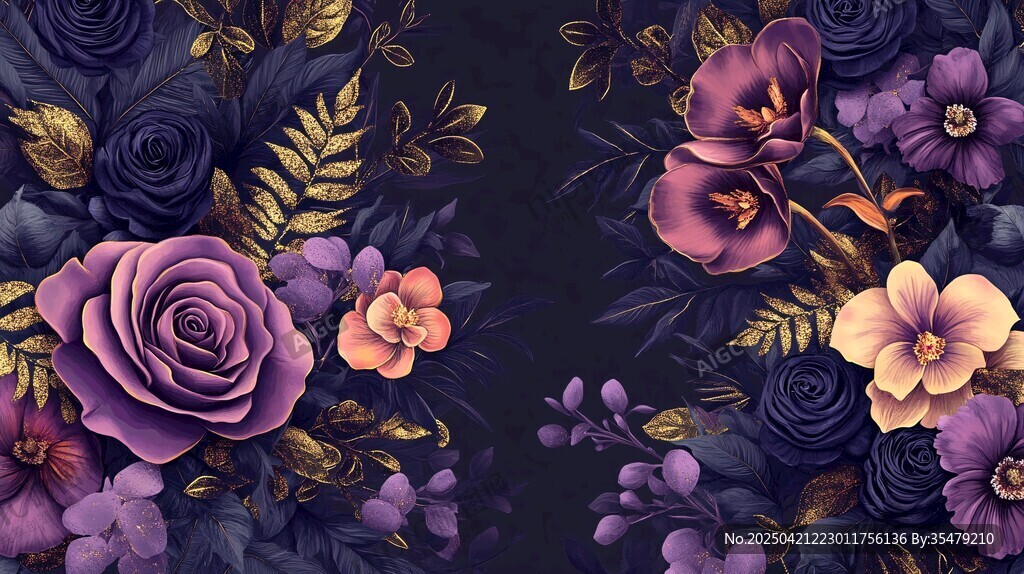 深紫花卉背景图