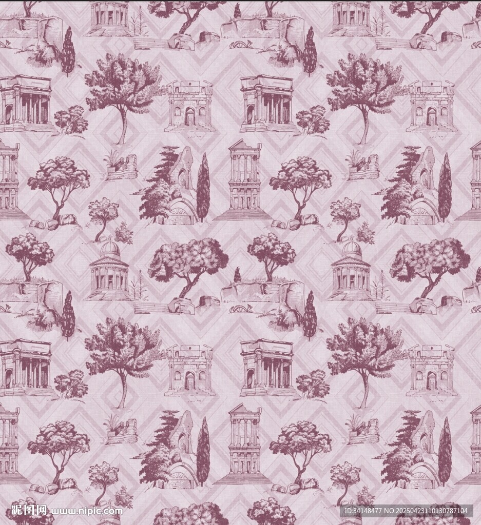 复古风花卉建筑图案纹理