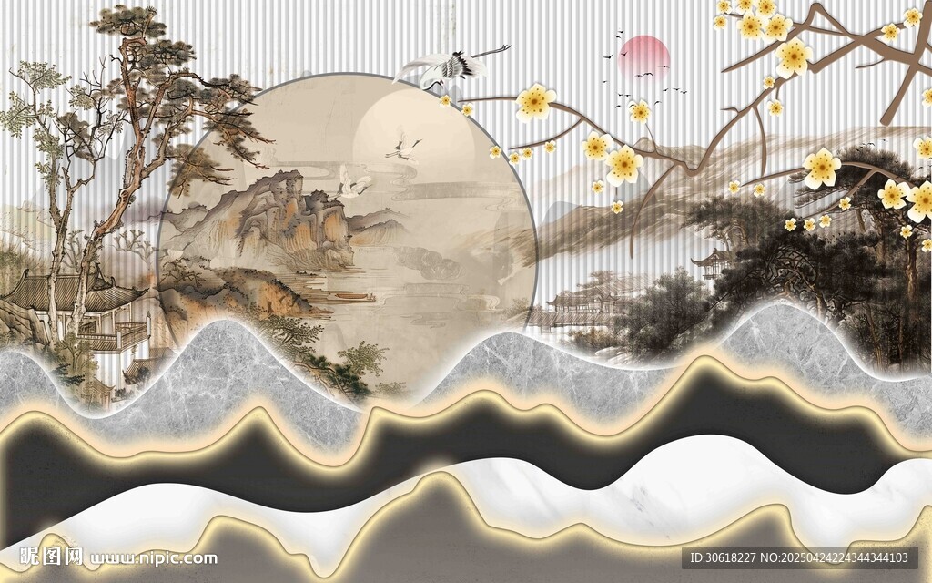 中式山水意境装饰画背景