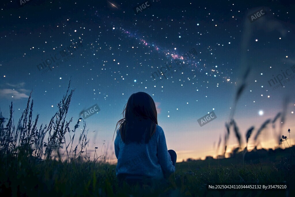 女孩凝望璀璨星空