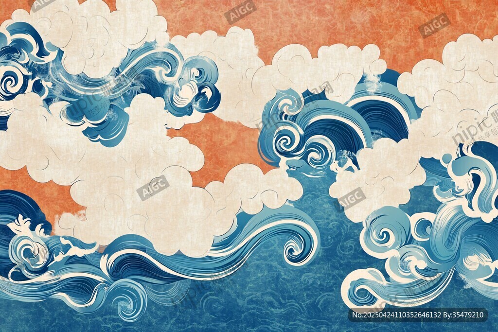 中式海浪云纹古风背景图