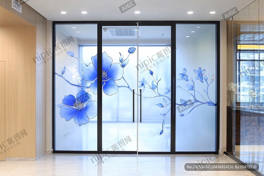 蓝花玻璃门 现代室内景致