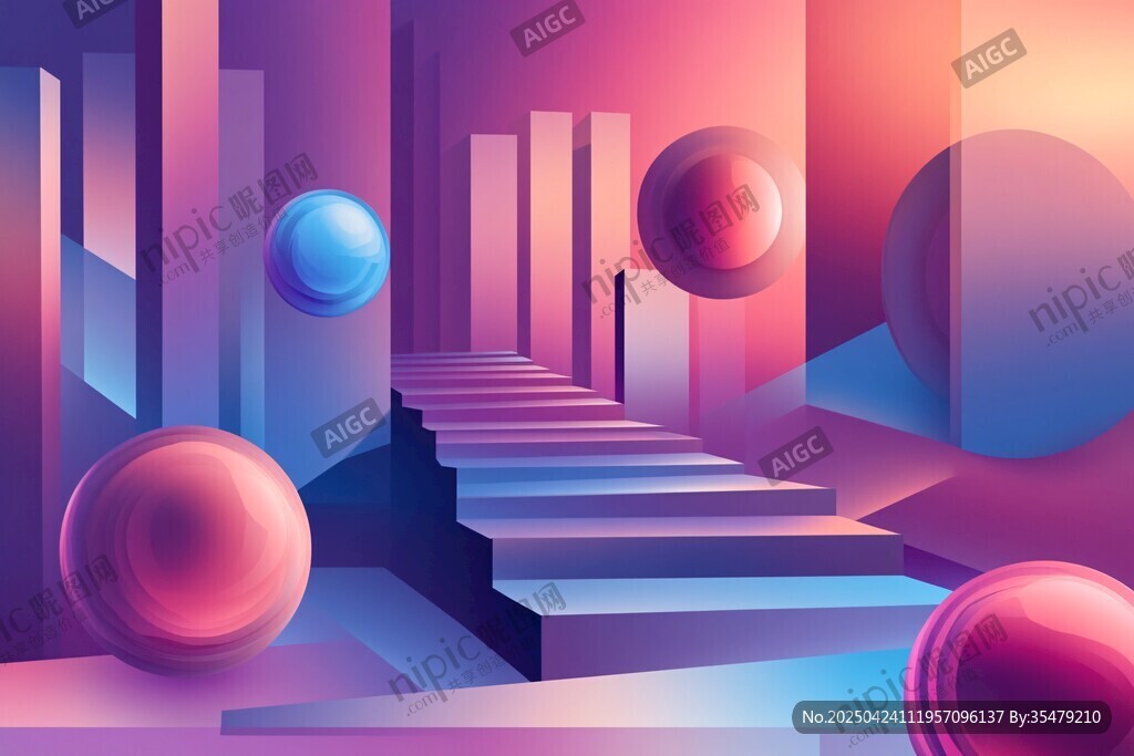 梦幻阶梯与悬浮彩球空间