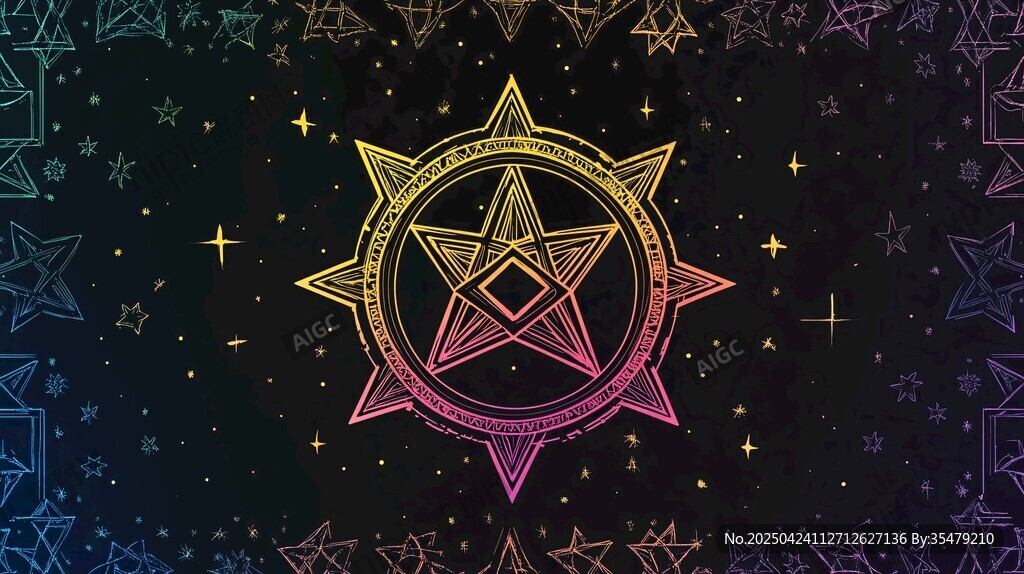 五彩神秘五角星魔法图案