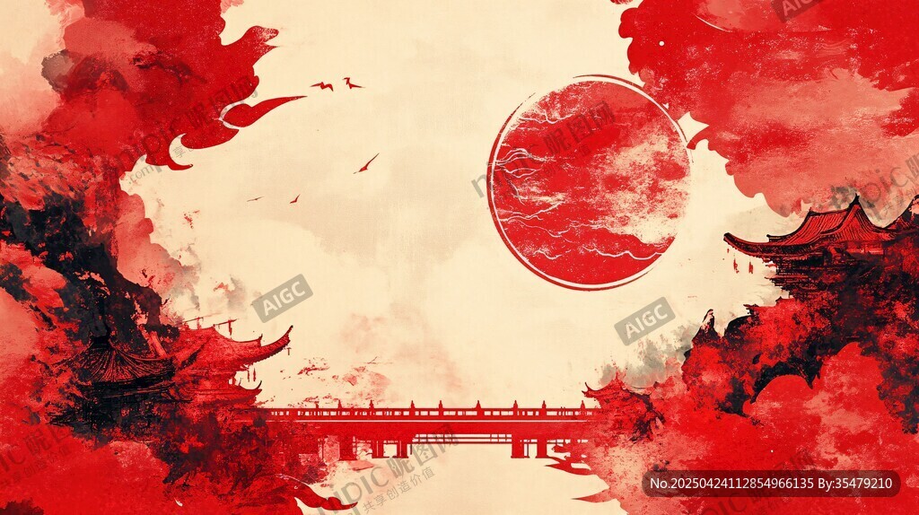 水墨红韵中的古风景致