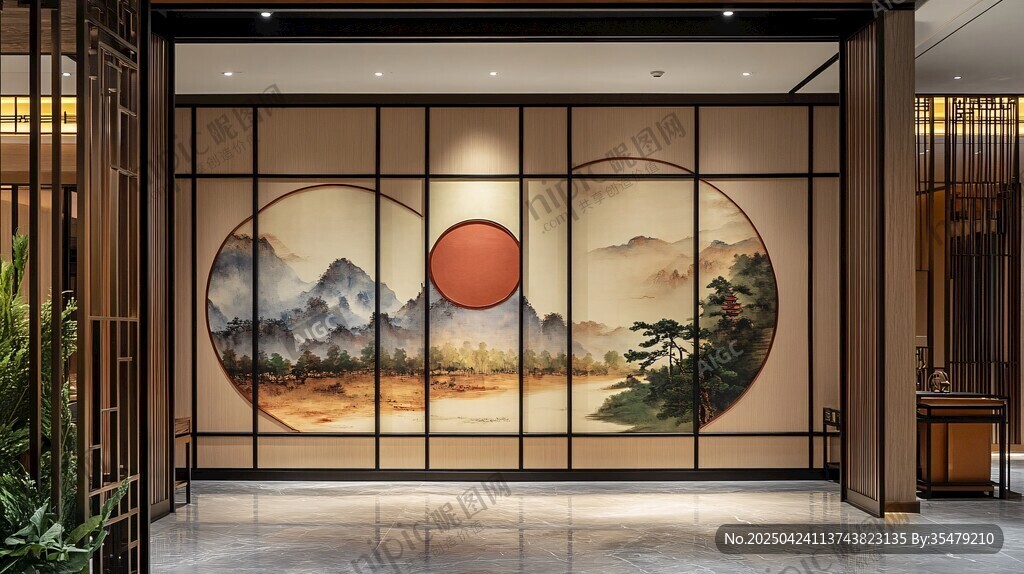 中式山水屏风装饰空间