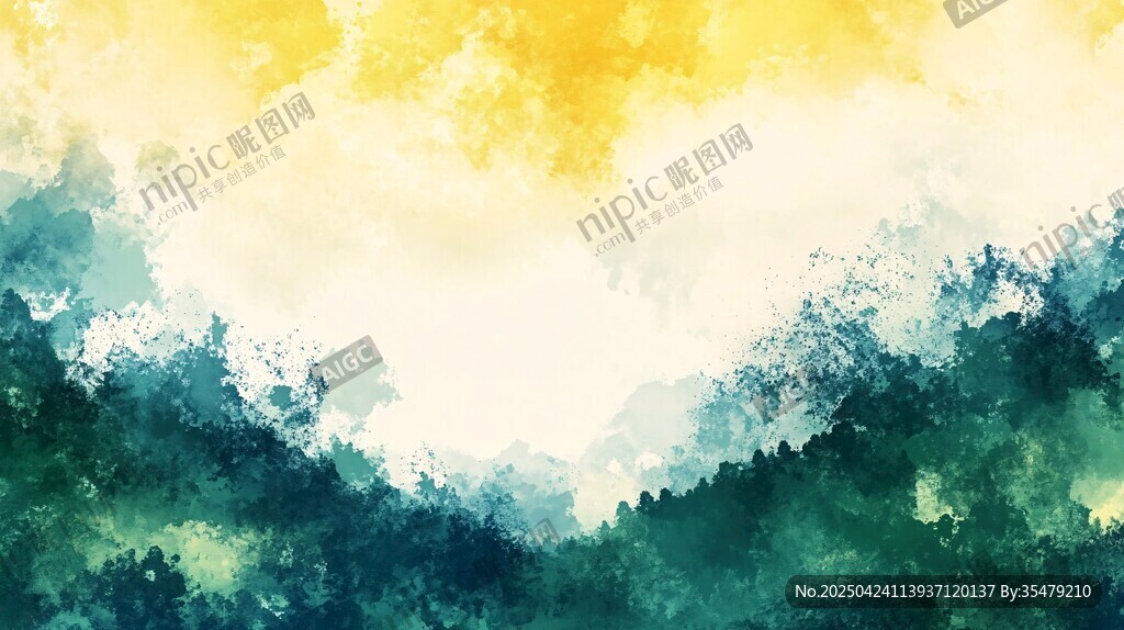 梦幻水彩山林风景图