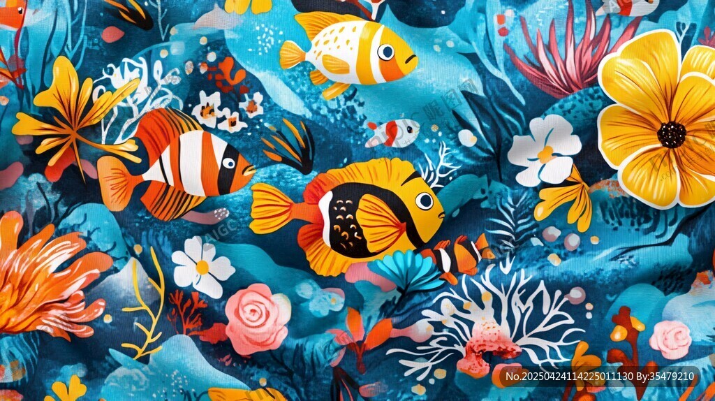 海底梦幻鱼群与缤纷花卉