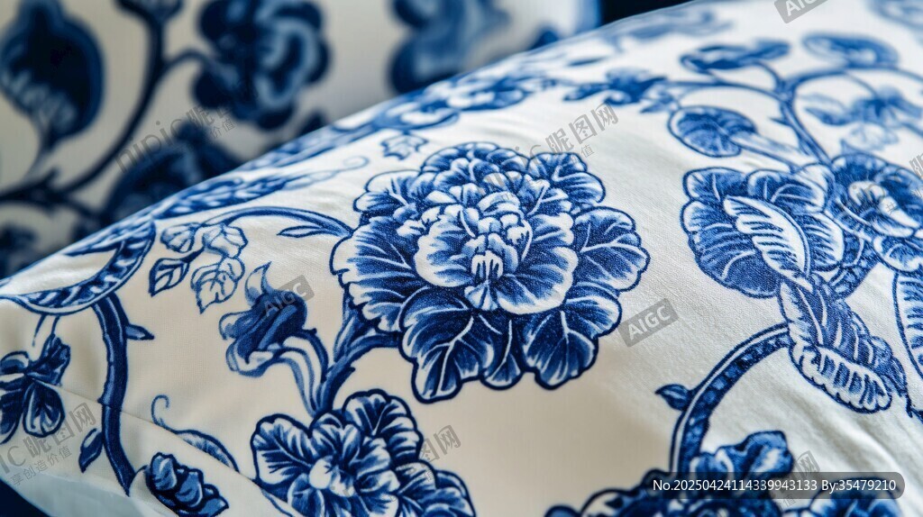 蓝白花卉图案精美抱枕