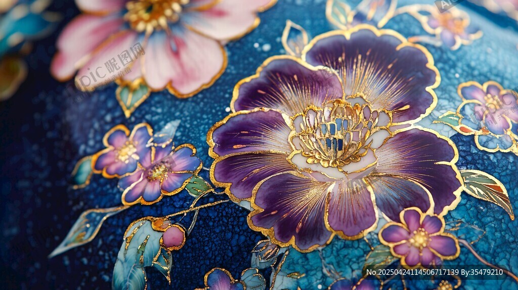 绚丽花卉蓝底瓷器图案