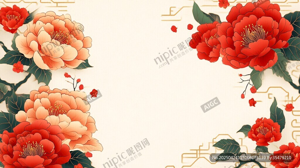 中式牡丹花卉典雅装饰图