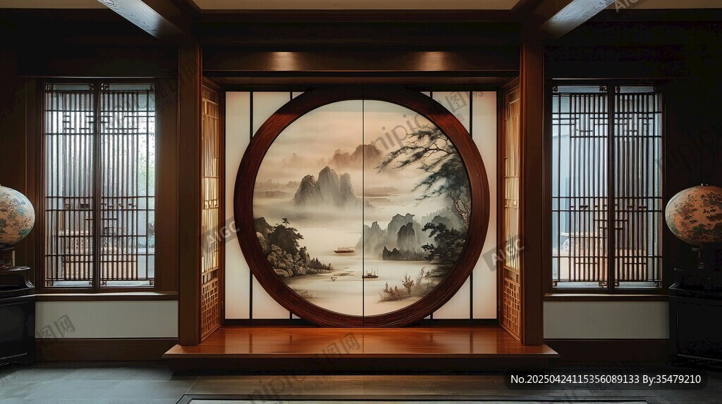中式屏风山水墨画雅韵
