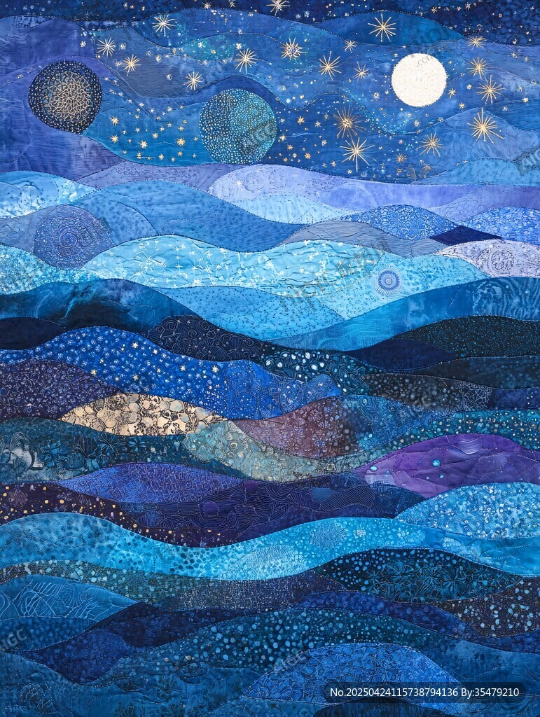 梦幻夜空下的波浪海洋