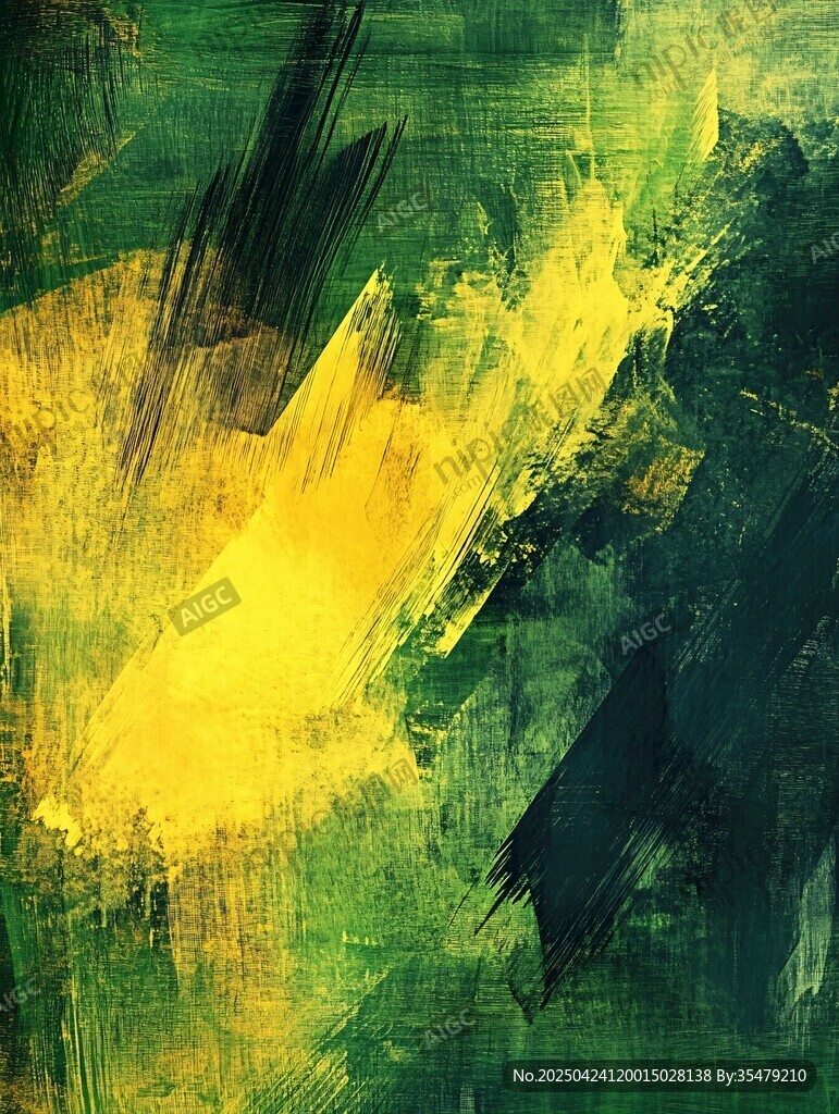 黄绿笔触抽象艺术画作