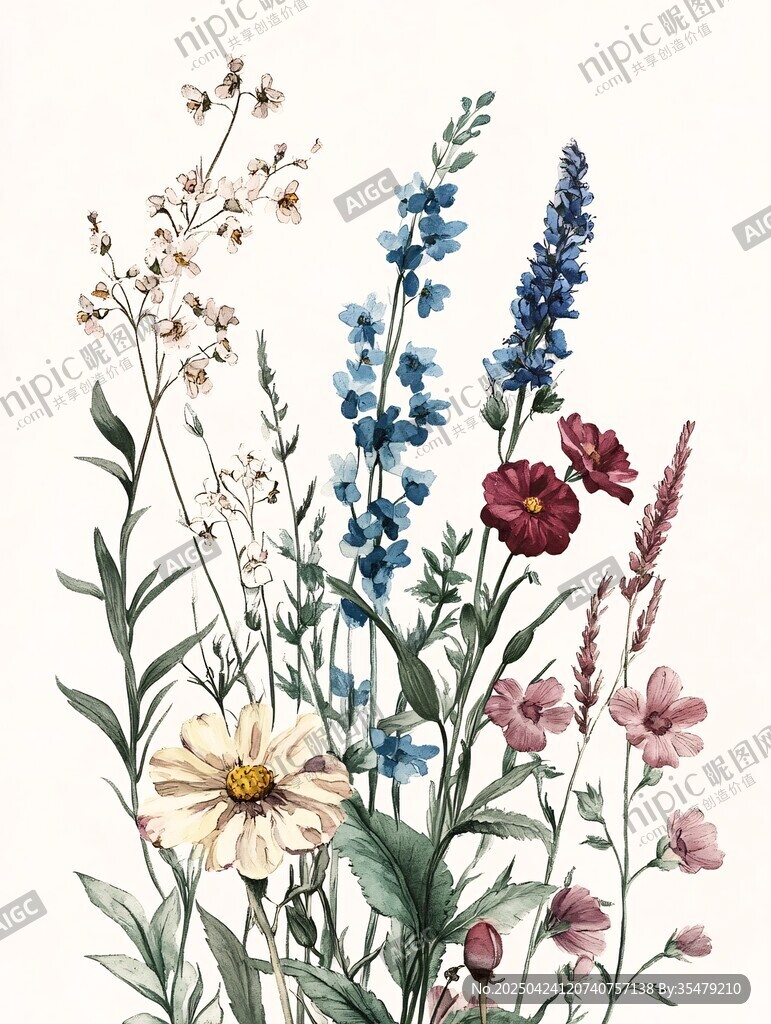 手绘多彩花卉组合图