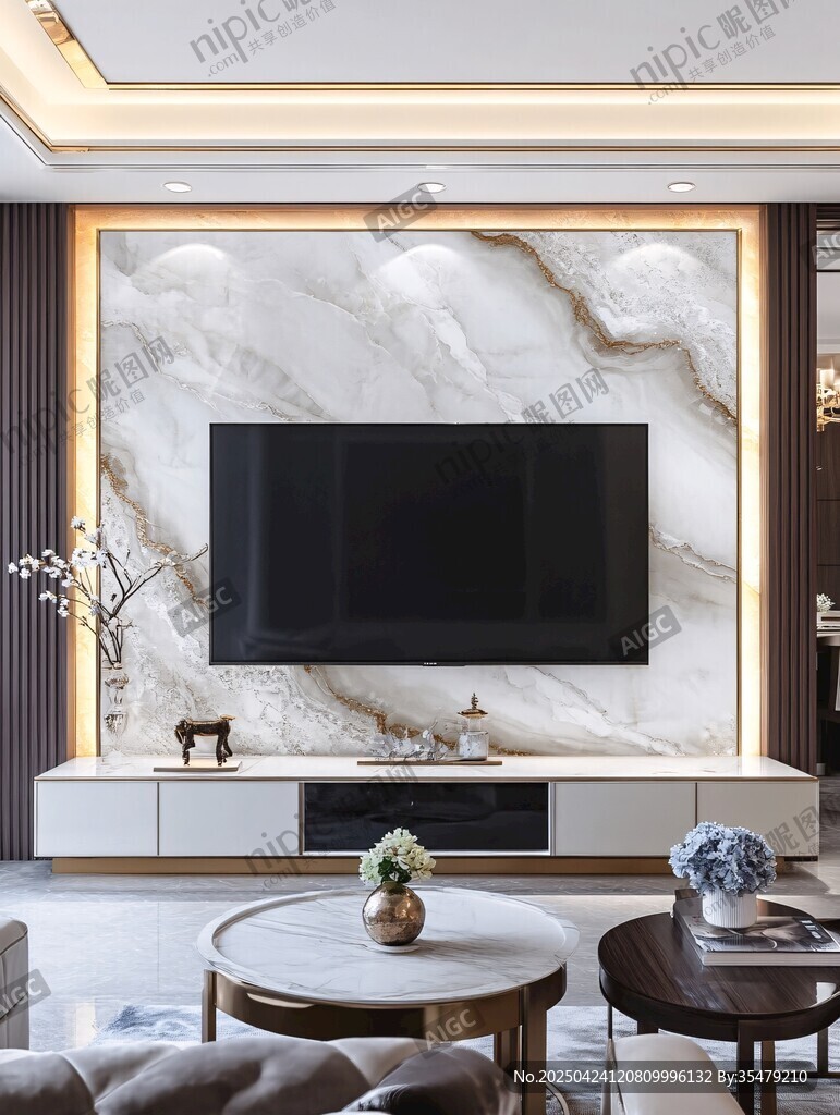 现代简约大理石电视背景墙