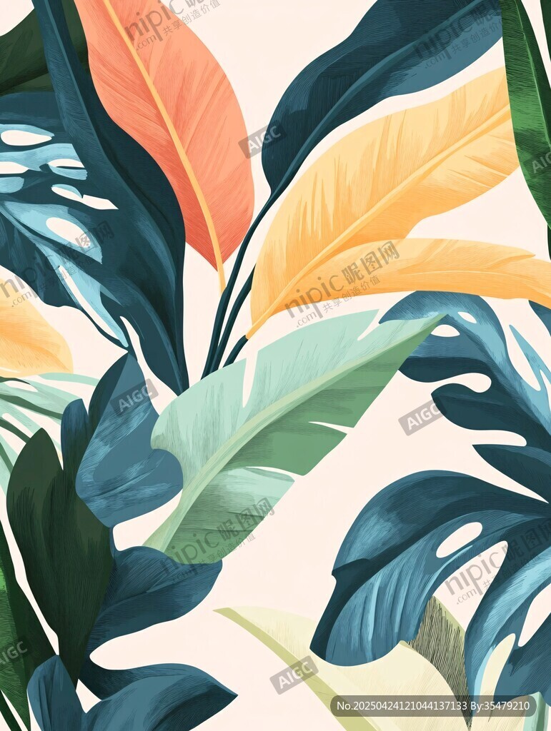 热带植物叶片插画图案