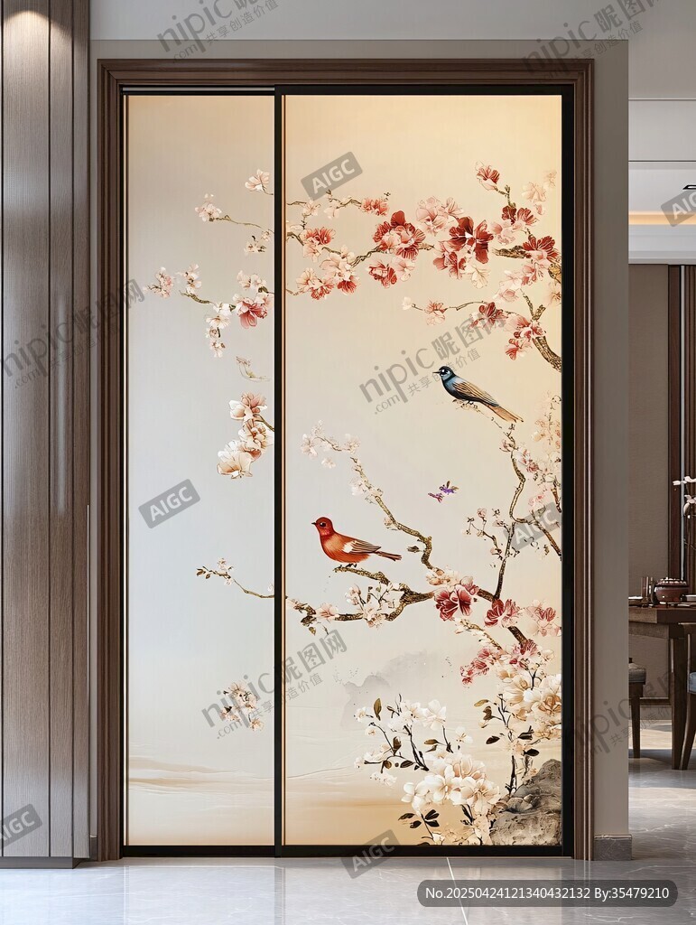 中式花鸟艺术移门装饰