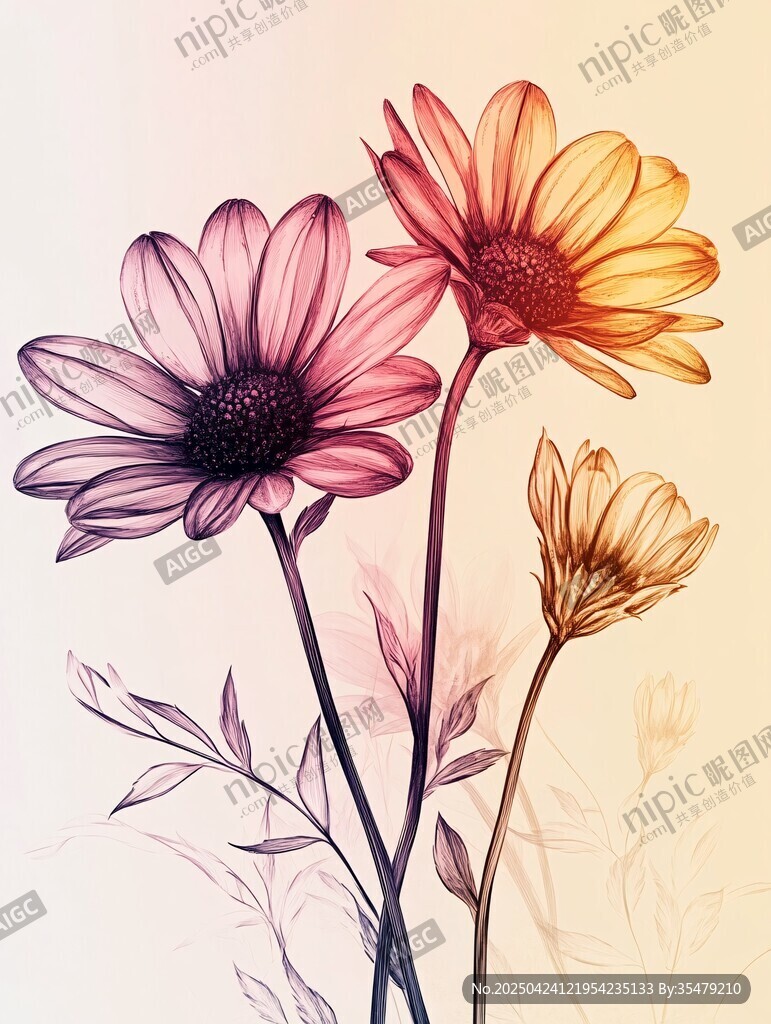 绚丽三色雏菊插画