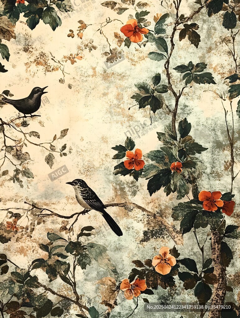 花鸟复古风壁纸图案