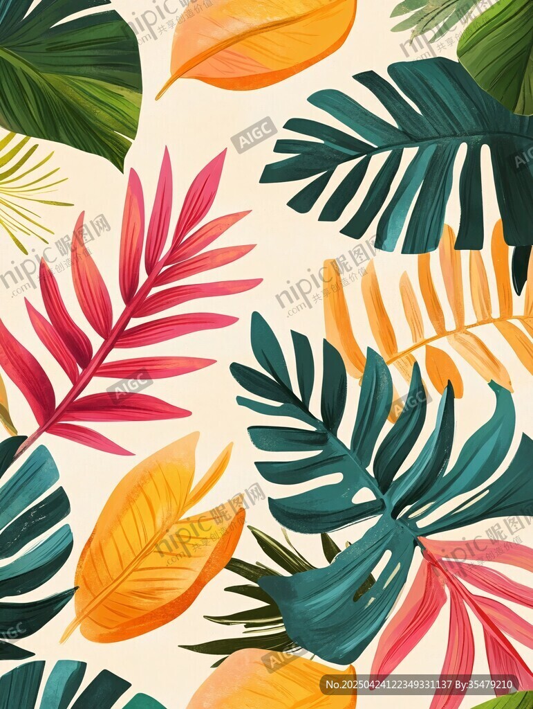 热带植物多彩叶片图案