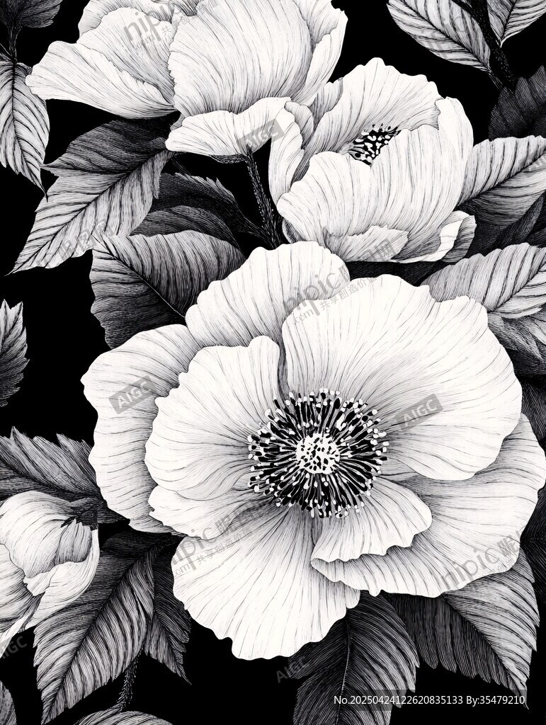 黑白花卉图案
