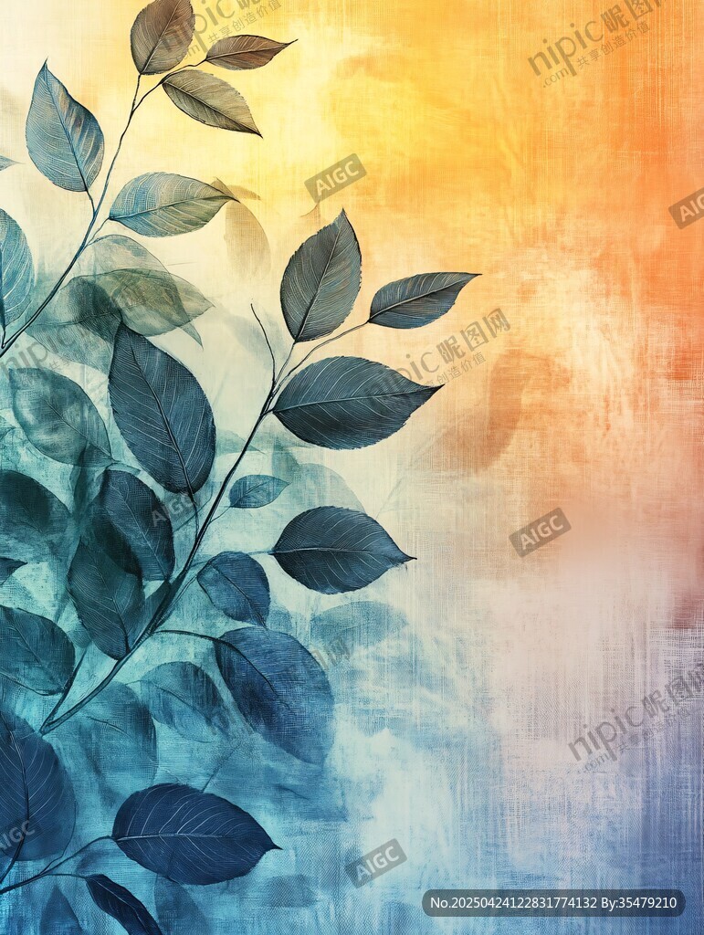 梦幻渐变背景下的枝叶