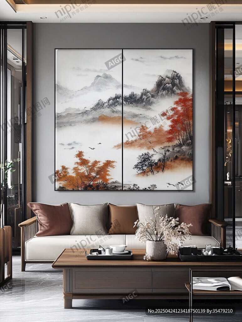 中式客厅的山水挂画之美