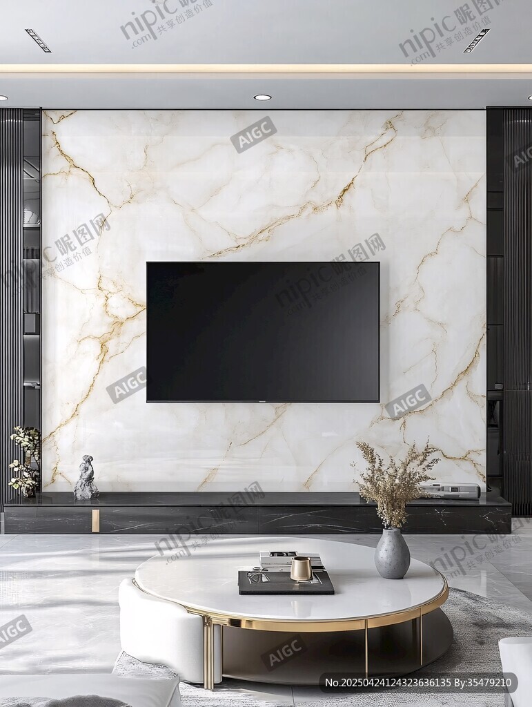 现代简约大理石电视背景墙