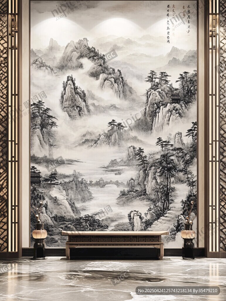 中式山水壁画 雅致空间装饰