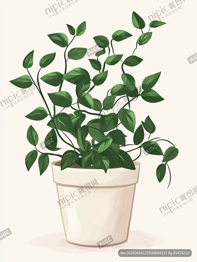白色花盆中的翠绿藤蔓植物