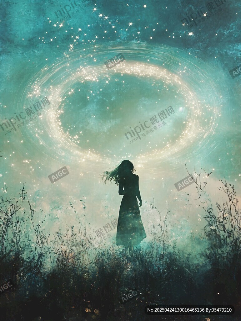 梦幻女孩于星空光环下