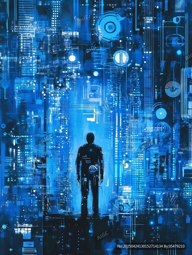 科技未来中的孤独机器人身影