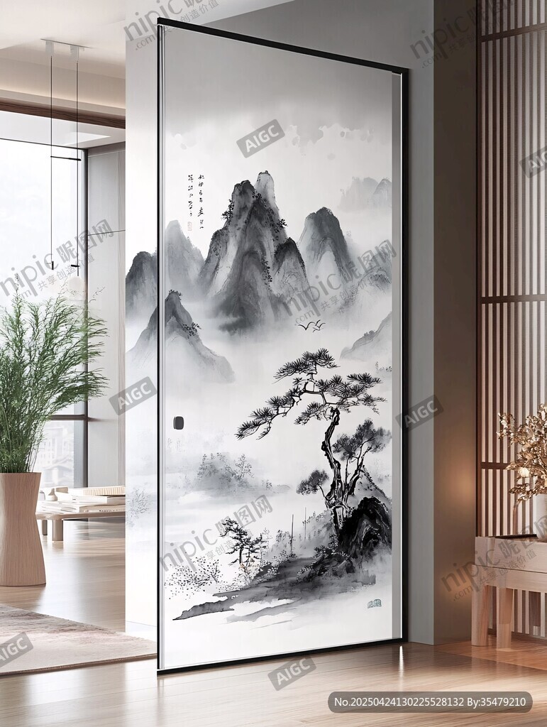 中式水墨山水屏风隔断