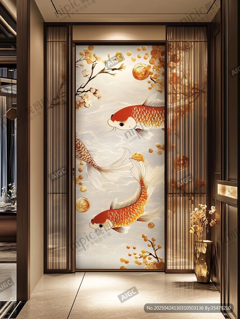 中式玄关锦鲤艺术装饰画