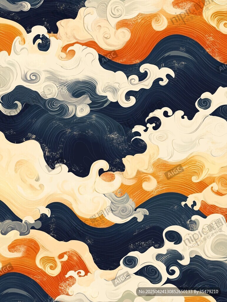 中式海浪纹理图案设计