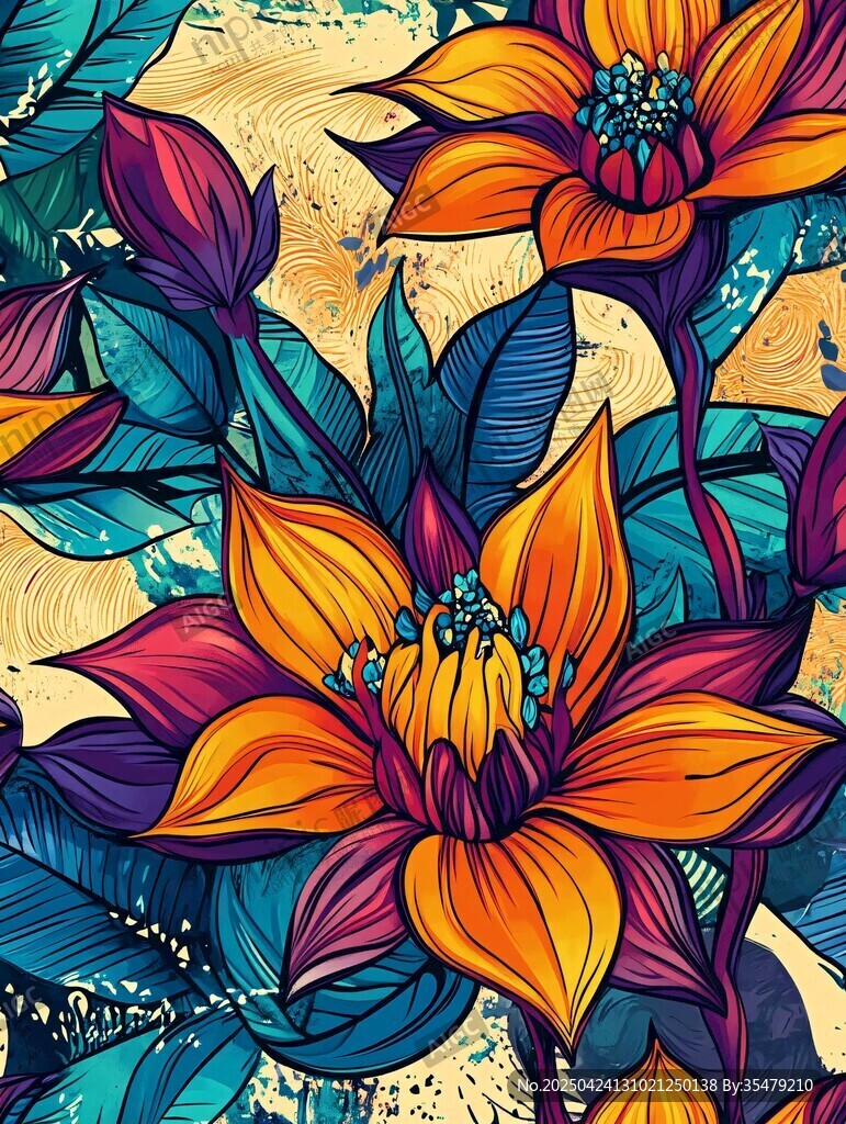 绚丽多彩花卉艺术插画